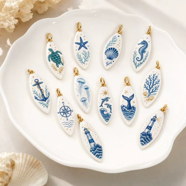 European and American ins-style ocean series copper starfish, seahorse, shell, coral DIY necklace, irregular pendant, single pendant, keychain