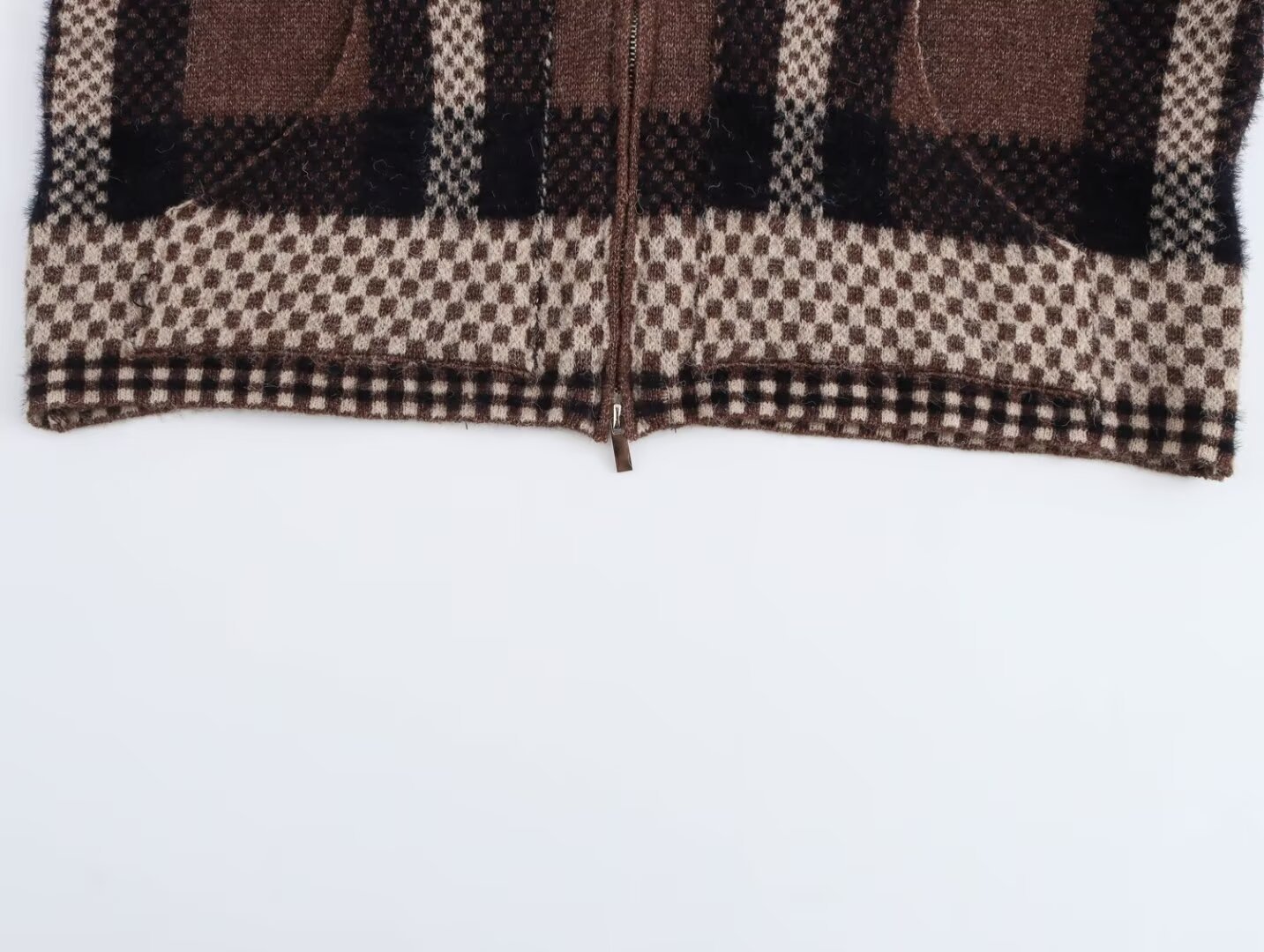 Women's clothing 2024 autumn and winter new street fashion plaid zipper sweater jacket_voghion.com