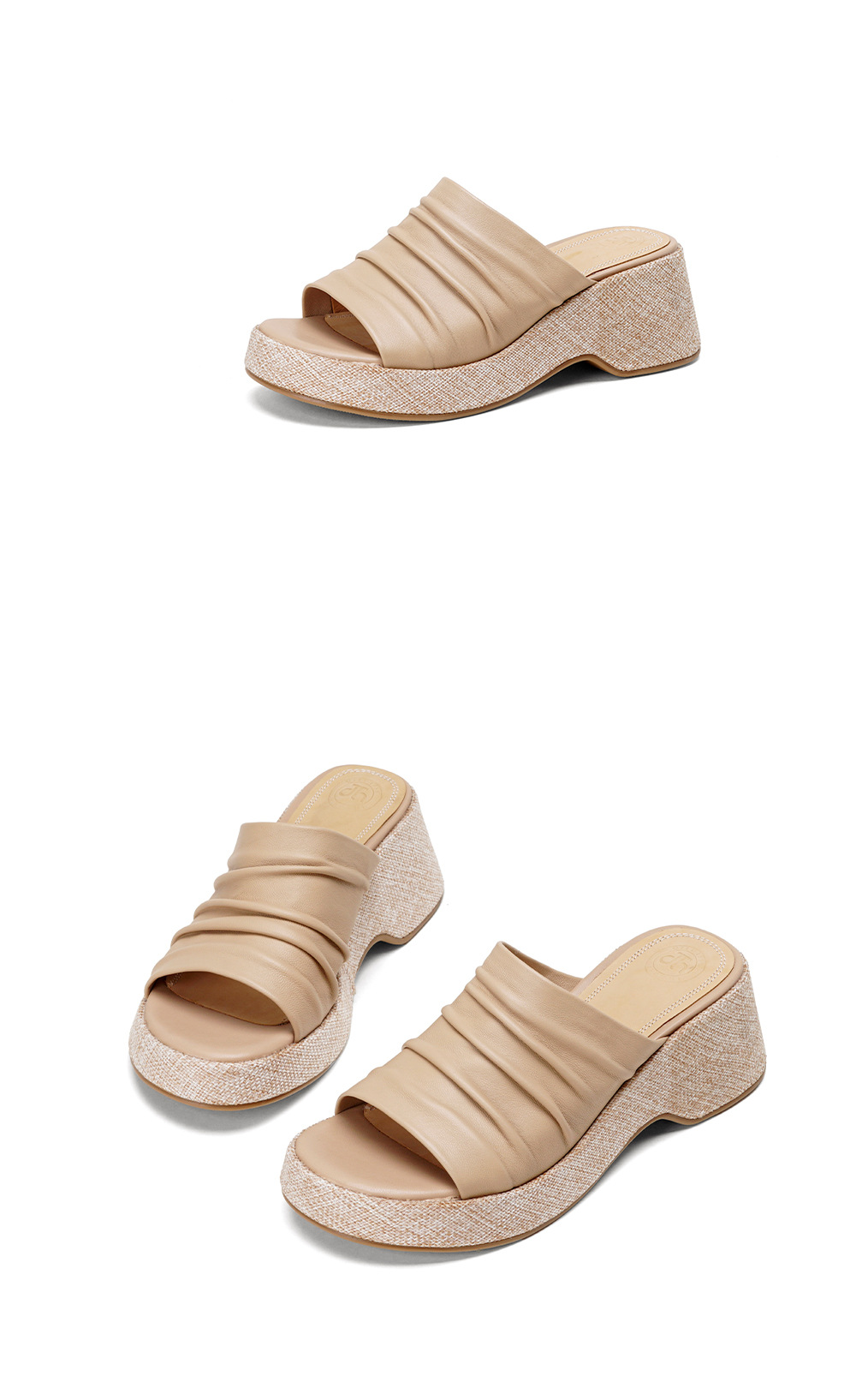 Sandal nữ da cừu gót xuồng đế dày hở mũi quai ngang — màu trắng ngà chi tiết 18