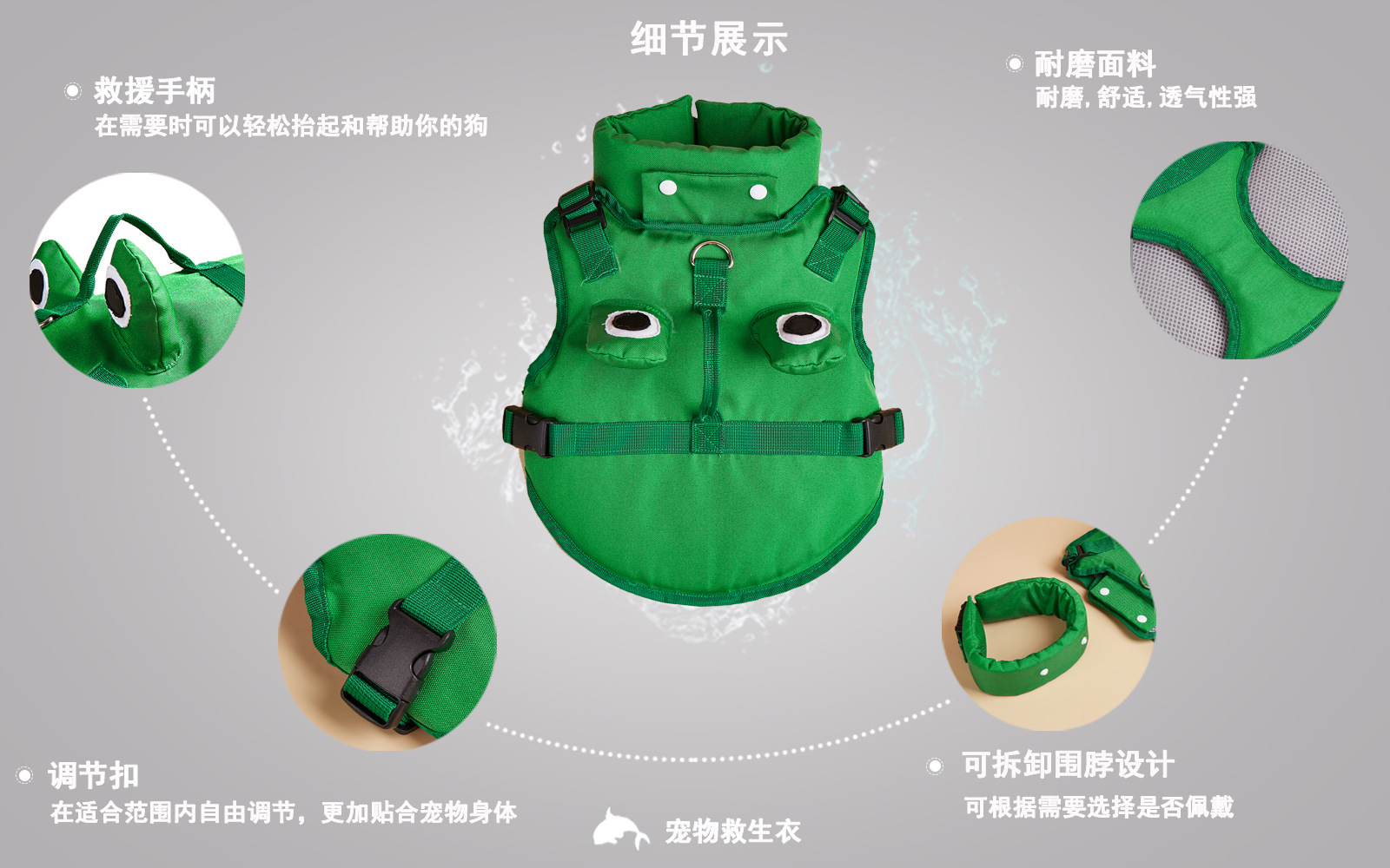 Dog Life Jacket with Detachable Collar