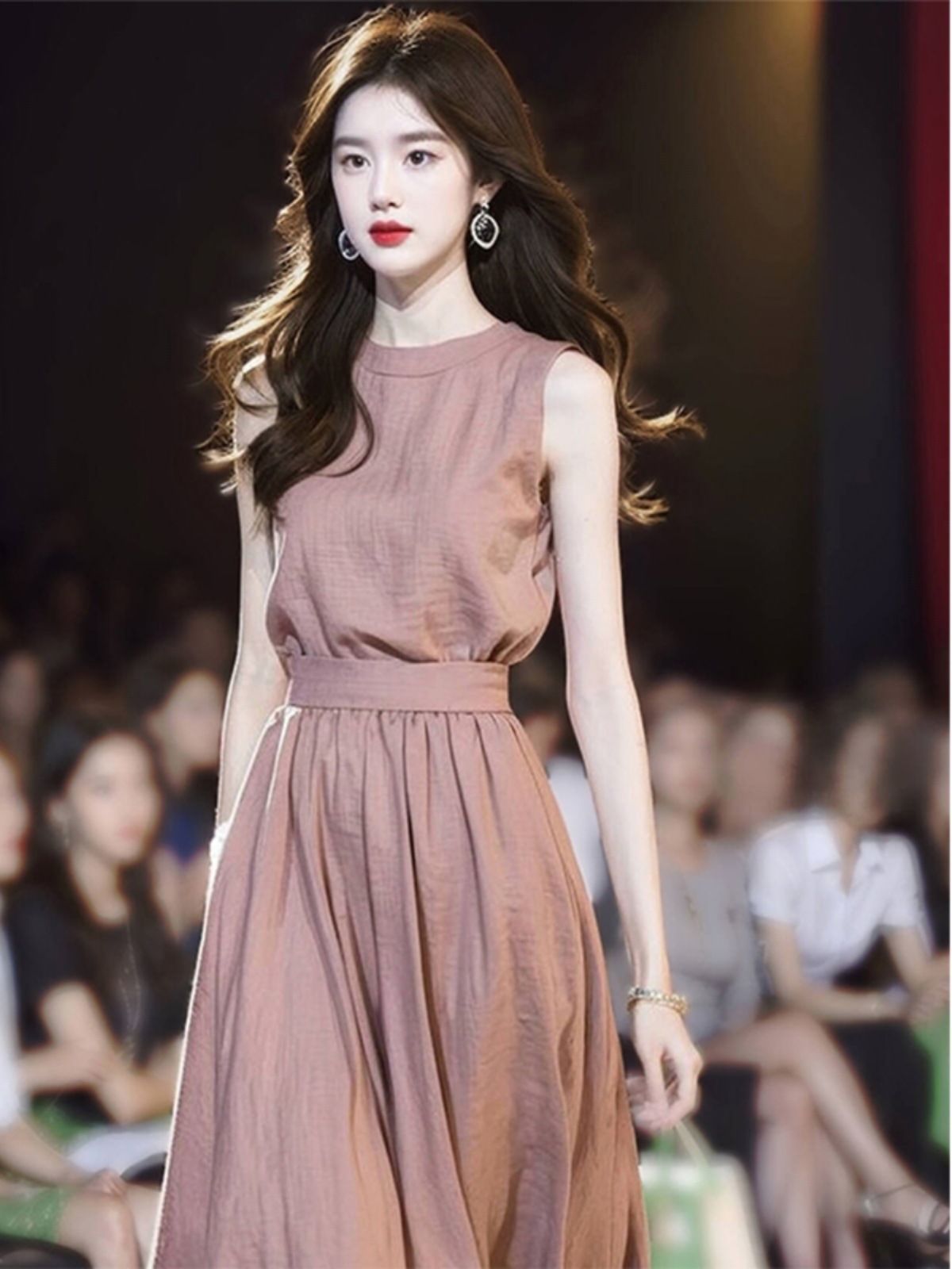 Váy maxi không tay phong cách Pháp màu hồng pastel — màu hồng mềm mại chi tiết 5