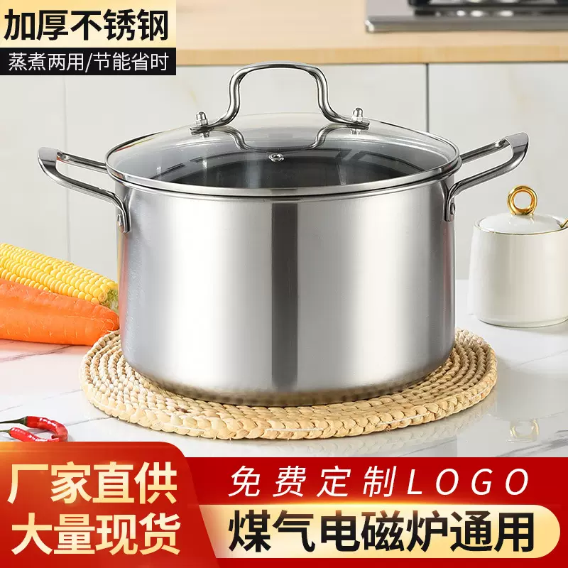 欧式不锈钢汤锅家用大容量加厚平底汤锅电磁炉礼品双耳汤蒸锅批发