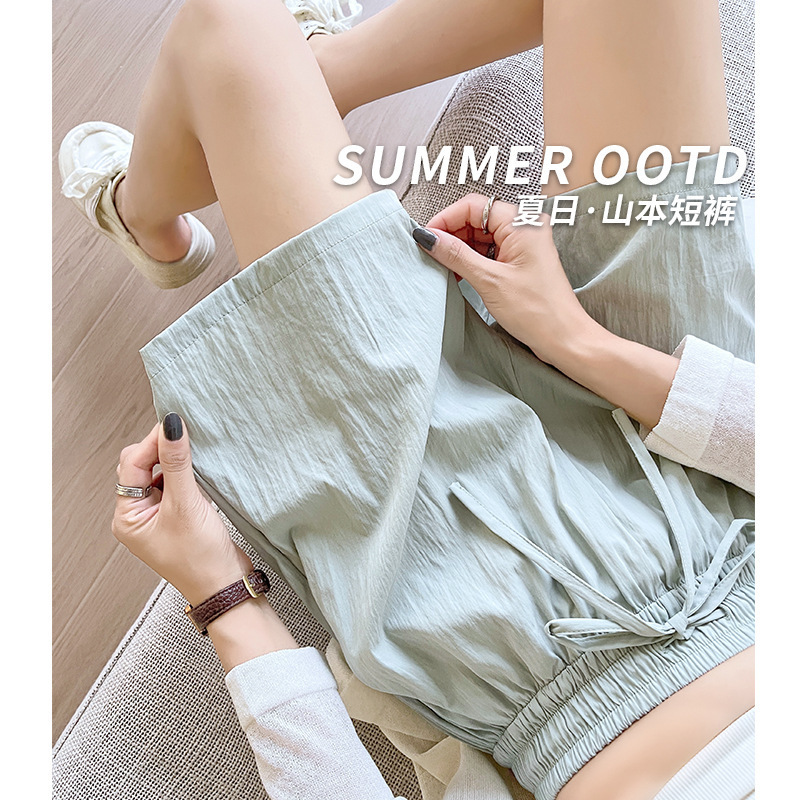 Light Green Ice Silk Yamamoto Shorts for Women to Wear Outside in Summer 2025 New High-Waisted Wide-Leg Mid-Pants Loose Casual Five-Point Pants