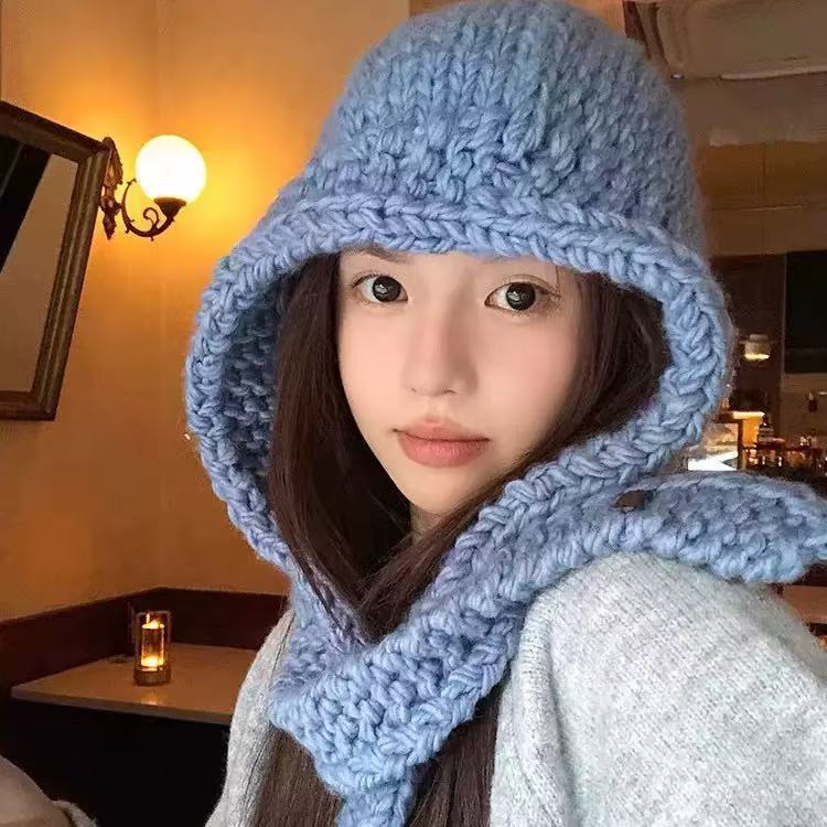 韩版粗针织帽女秋冬季时尚保暖雷锋帽护耳巴拉克拉法帽护耳毛线帽|undefined