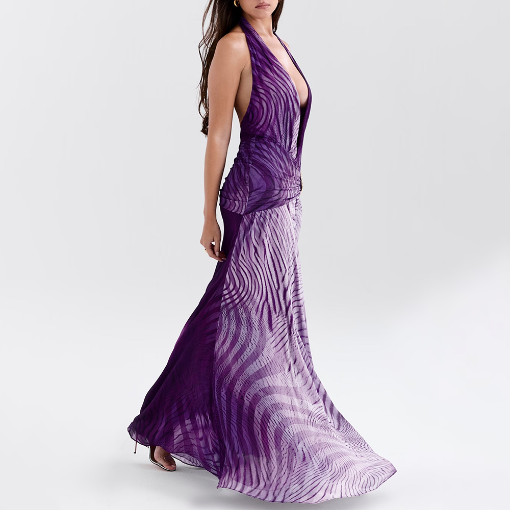 Women's Sexy Sleeveless Off-Shoulder Gradient Long Dress European American Style Halter Neck Slim Fitting Long Skirt_ecoleips.com