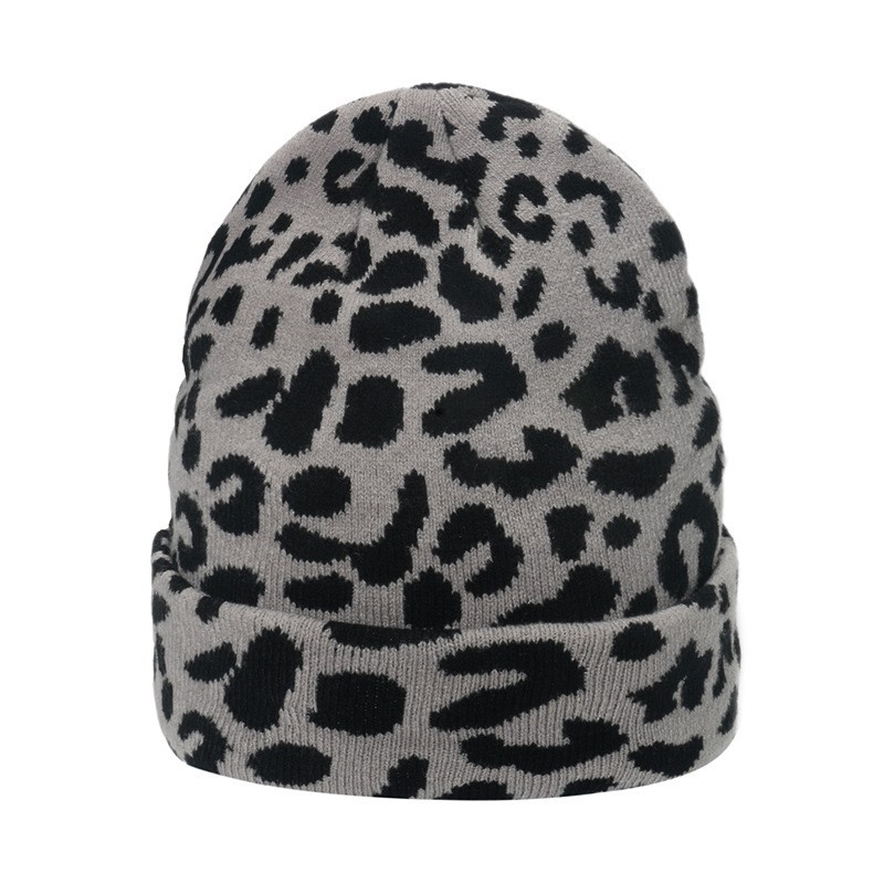 Autumn and winter face small thermal hat student cute leopard print cow knitted hat woolen hat Internet celebrity_voghion.com