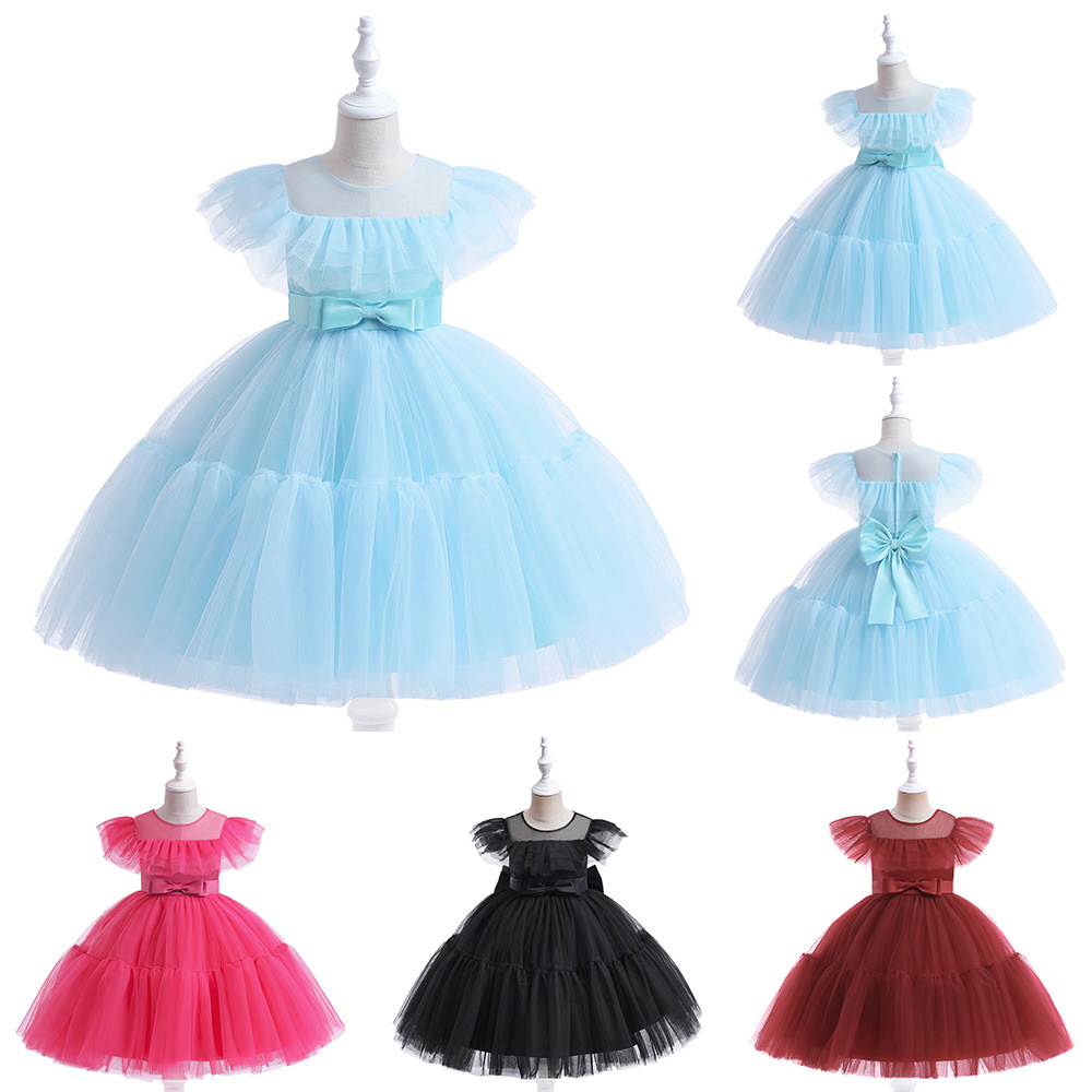 Cross-border new princess chiffon dress for girls, children's dress for Labor Day performance, piano walk show, bow tie children's dress
