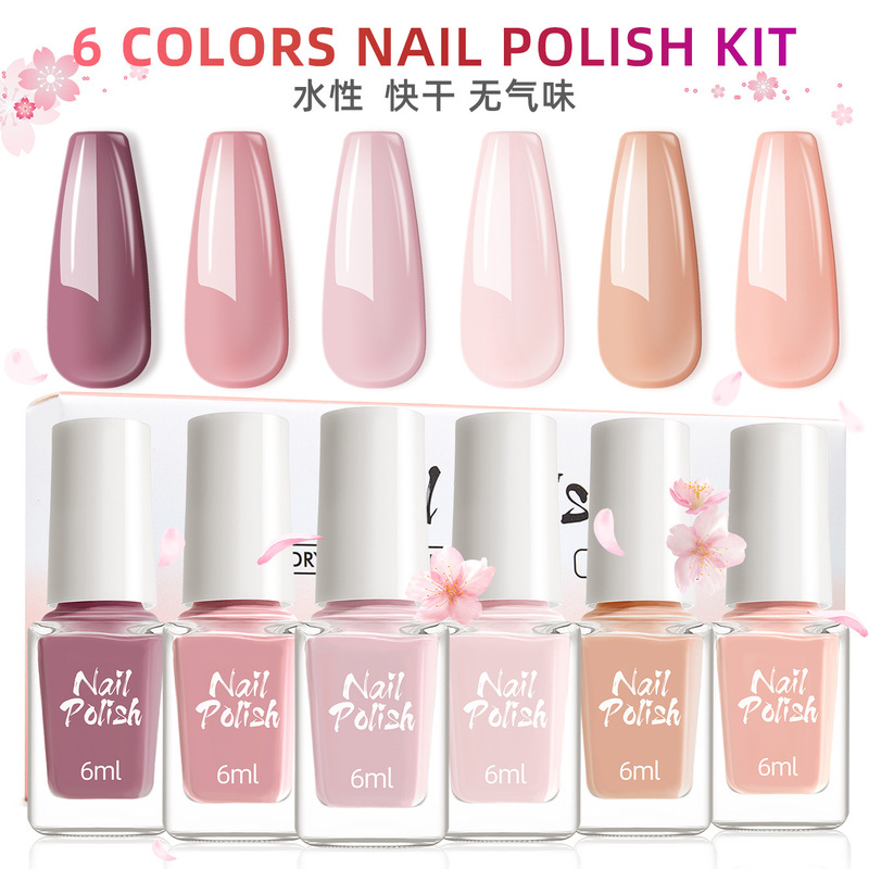 6 Bottles of Nail Art Set, Tasteless, Quick-Drying, Long-Lasting Whitening, Kidsren Can Use Small Set of Water-Based No-Bake Nail Polish