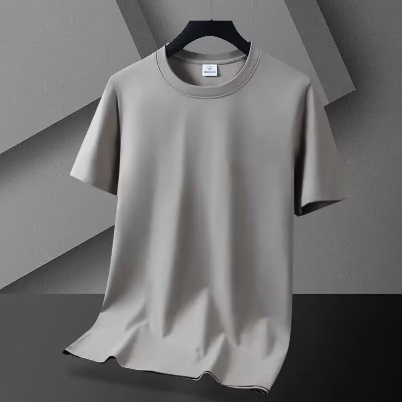 モーダル夏半袖 Tシャツメンズラウンドネックアイスシルク無地ハイエンドアイスフィールスリムシルケットコットン半袖ボトリングシャツ|undefined