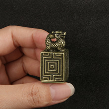 手工雕刻仿古董古玩雜項文房四寶純黃銅印章擺件石獅印章收藏