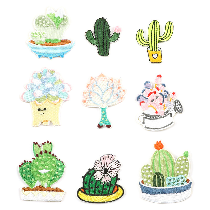 电脑绣花刺绣贴服装辅料卡通仙人掌布标徽章自粘胶补丁贴配饰布贴