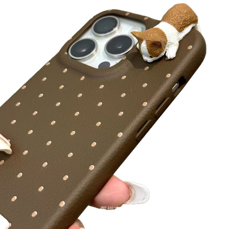 かわいい立体猫 iphone16 携帯電話ケース Apple 15promax シンプル水玉 13 ソフト 14 に適しています|undefined