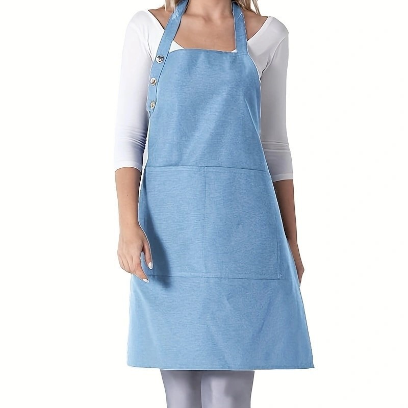 Amazon delantal transfronterizo cuello 3 botones ajustable pintura de cocina manicuría ropa de trabajo delantal logo personalizado