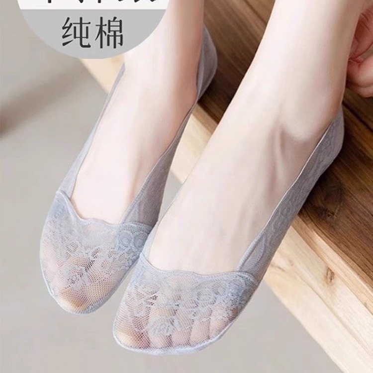 Lace Boat Socks Women's Summer Ice Silk Invisible Socks Pure Cotton Bottom Anti-falling Heel Shoe Socks Thin High Heels