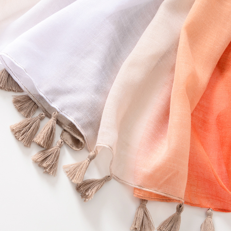 Nueva moda simple color a juego impresión gradiente algodón y lino sensación bufanda larga borla desgaste exterior otoño e invierno cálido chal