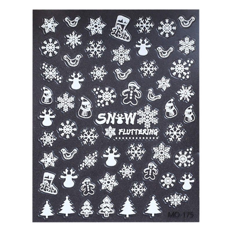 Nueva Navidad hueco copo de nieve uñas alivio pegatinas blanco lindo alzo 3D uñas pegatinas Santa Claus