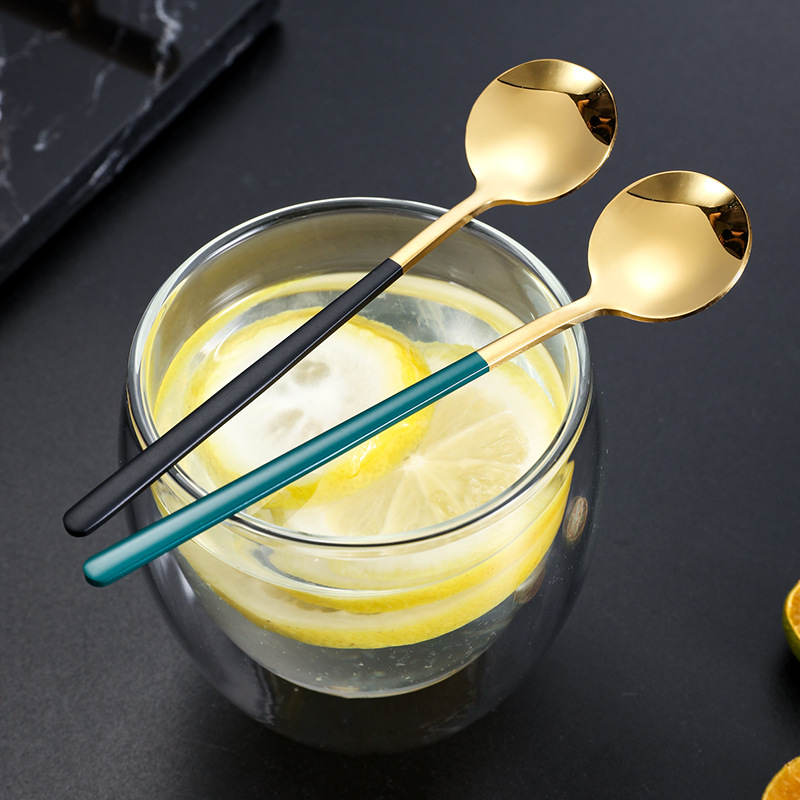 304 cuchara de café dorada de acero inoxidable cuchara redonda pequeña cuchara coreana mano regalo cuchara mezcladora taza de miel cuchara de vidrio