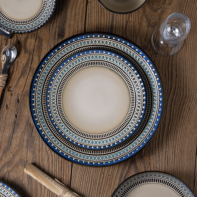 European and American ceramic tableware underglaze color suit relief steak plate salad bowl rice bowl western restaurant fish plate cup