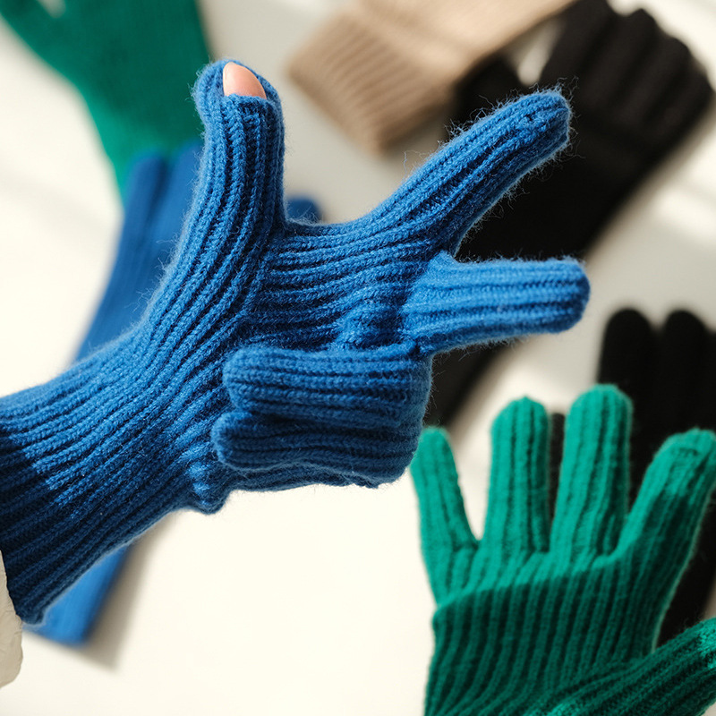 Internet celebridad invierno cálido de dos dedos Flip guantes de lana unisex alta elástica de lana al aire libre anticongelante cama y desayuno estilo ins