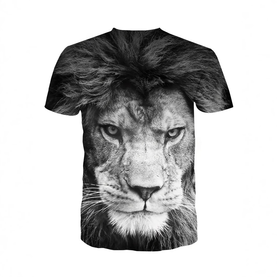 Forest Overlord Lion 3D Printed Men's High Street Fashion suelta transpirable manga corta cuello redondo camiseta en stock