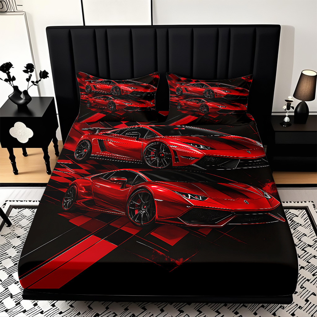 TEMU / JIT moda popular patrón de carreras 3D impresión digital cama de cama de cama kit de ropa de cama fábrica directa