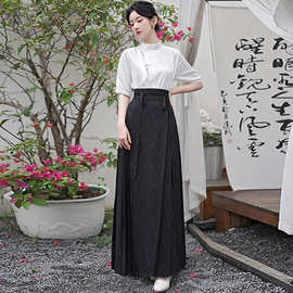新中式国风衬衫配马面裙女套装小个子夏现代汉服改良古装日常可穿