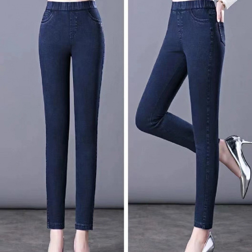 Elastic waist and velvet jeans New style slimming high waist elastic feet straight pants Mom pencil pants