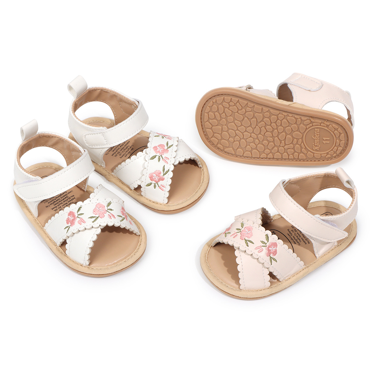 Summer New Style 0-1 Year Old Baby Princess Embroidered Sandals Velcro Cut Out Breathable Rubber Sole Baby Toddler Shoes