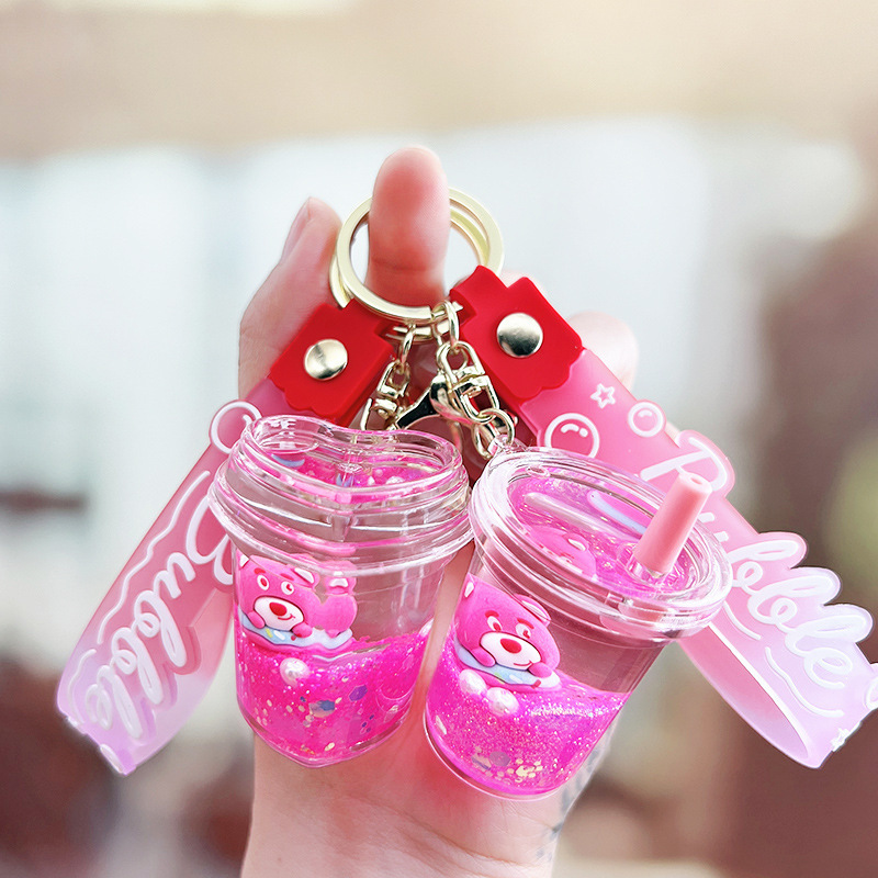 Internet Red Creative Oil Strawberry Bear Floating Bottle Keychain Milk Tea Cup Exquisite Women's Liquid Sand Pendant Bag Pendant Internet Red Creative Oil Strawberry Bear Floating Bottle Keychain Milk Tea Cup Exquisite Women's Liquid Sand Pendant Bag Pendant