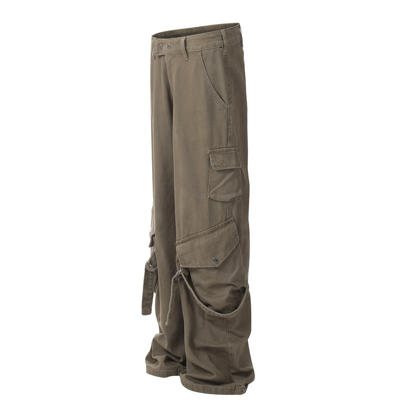 Men's Clothing Street Retro Washed Loose Tooling Jeans Men's Trendy Fashion Street Niche Design Sense Casual Pants_voghion.com