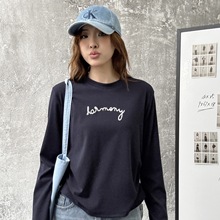 2025新款休闲百搭圆领打底衫女宽松秋季上衣女长袖纯色显瘦t恤女