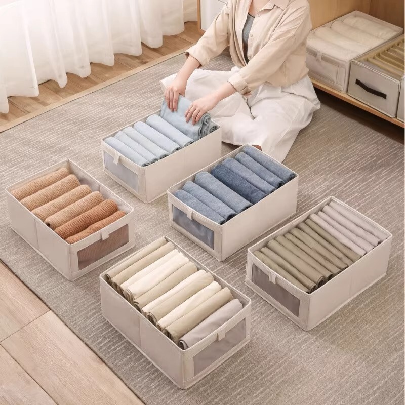 Foldable Sundries Storage Basket, Underwear Organizer Box, Large Cotton and Linen Visible Window Storage Box, Factory Wardrobe Storage Artifact Foldable Sundries Storage Basket, Underwear Organizer Box, Large Cotton and Linen Visible Window Storage Box, Factory Wardrobe Storage Artifact