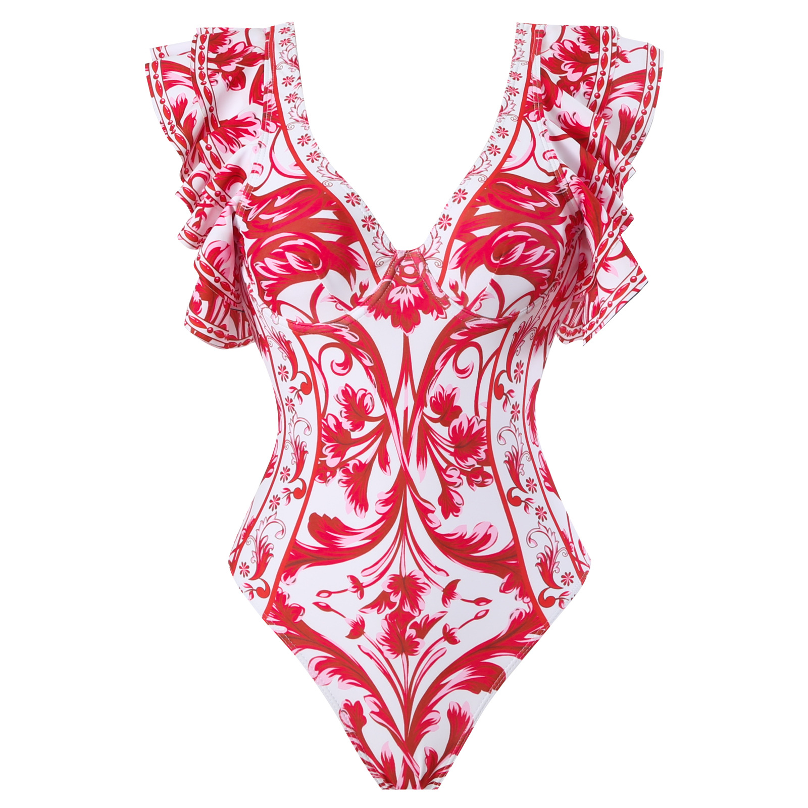 154g Weight Sleeveless Sleeve Length Polyester Fabric Type Regular Top Length One-pieces Tops Type 2 Pieces Set Quantity Swimming Occasion V Neck Neckline Slim Fit Type Printing, Ditsy Floral Pattern Women's Gender Elegant Style Women's Elegant Printing Ditsy Floral 2 Pieces Set One Piece Swimwear 4