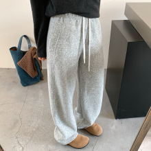 赛迪~波尔多羊毛弯刀裤冬季女装新款松紧腰高腰卫裤宽松休闲长裤