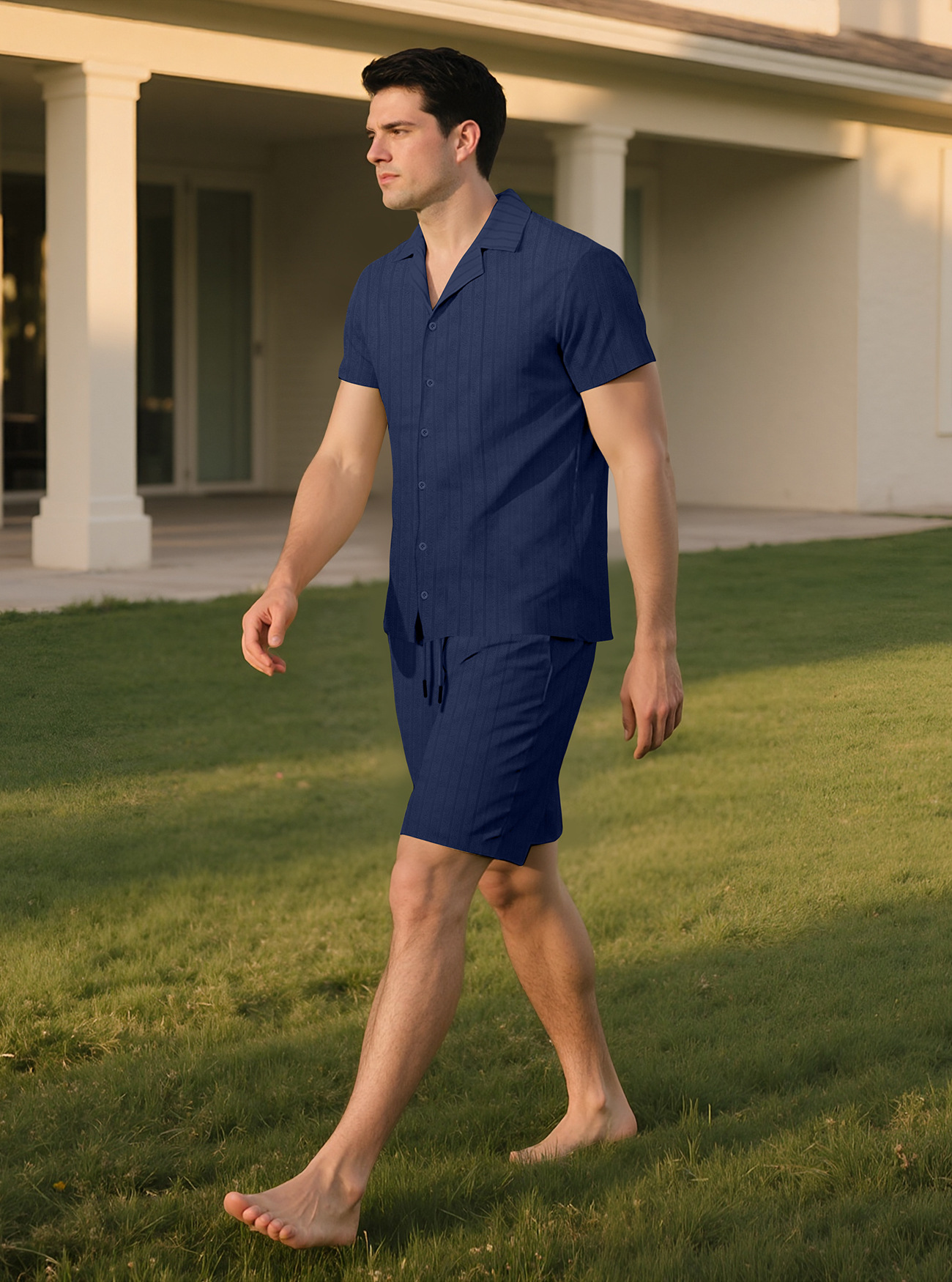 Herren Set Aus Einfarbigem Freizeithemd Und Shorts Für Den Sommer_voghion.com
