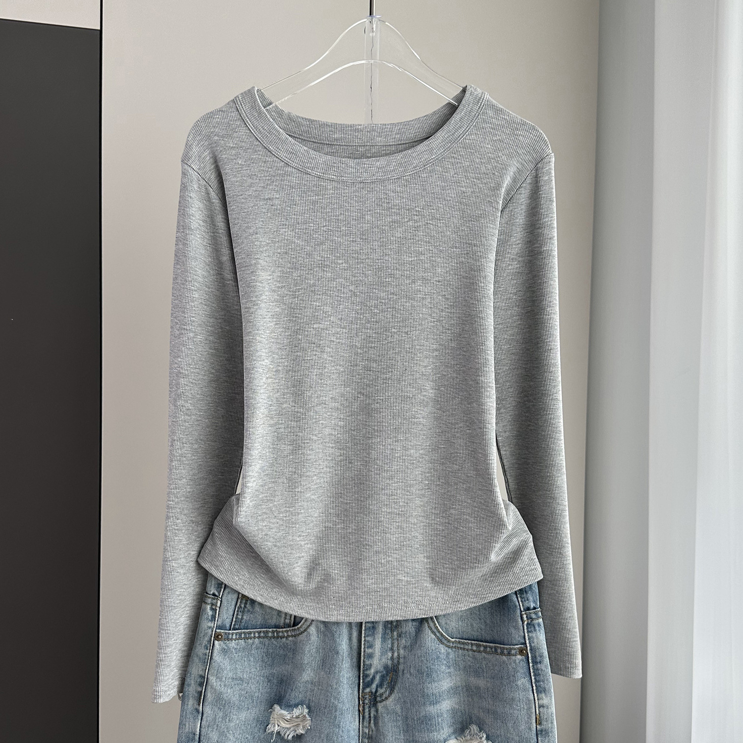 Threaded Round Neck Long Sleeve Base Shirt Women's Autumn 2025 New Winter Thin Modal Inner Top T-Shirt for Women