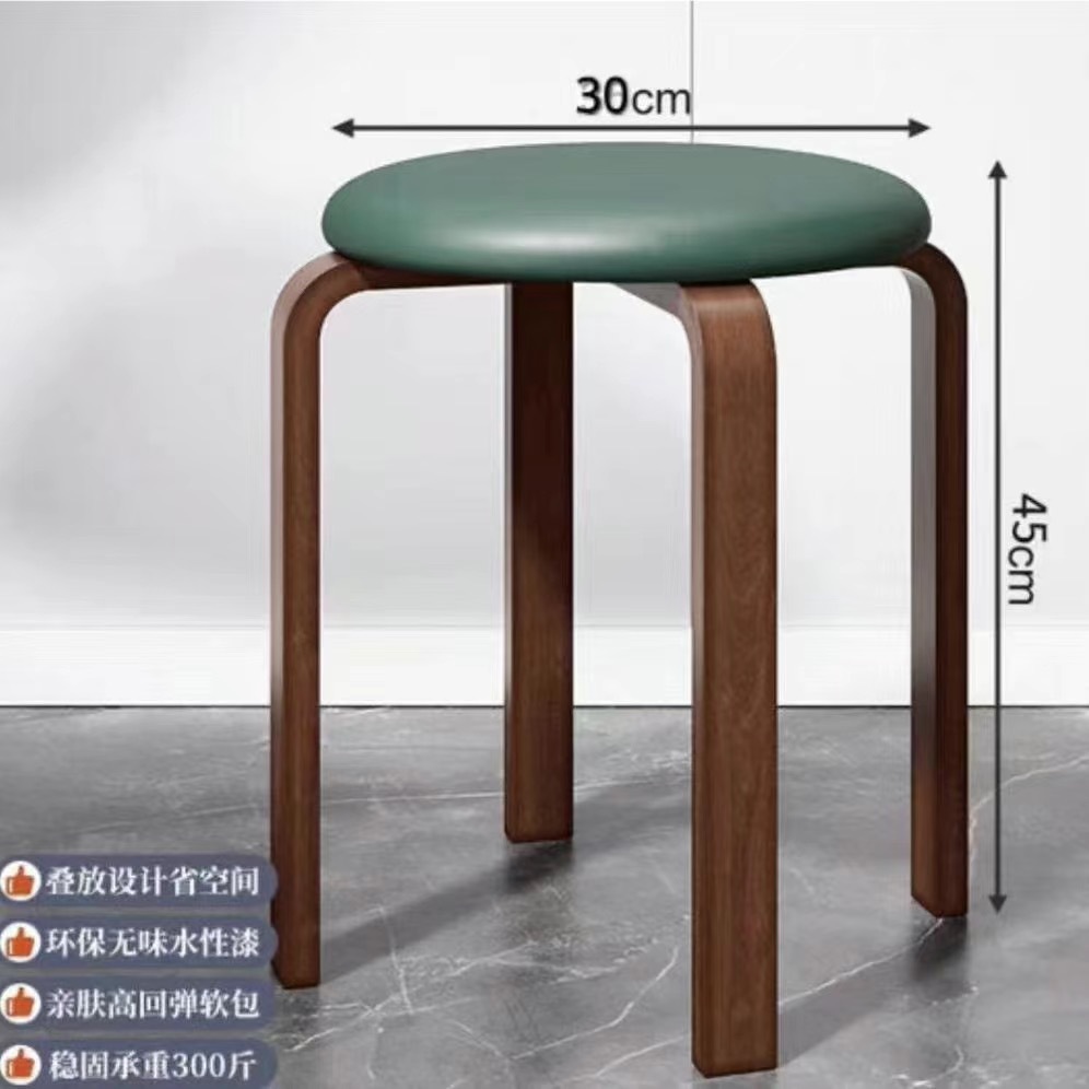 **[두꺼운 원목 다리 - 식탁 높이에 적합] 다크 그린 가죽 상판 + 월넛 색상 다리 1개**