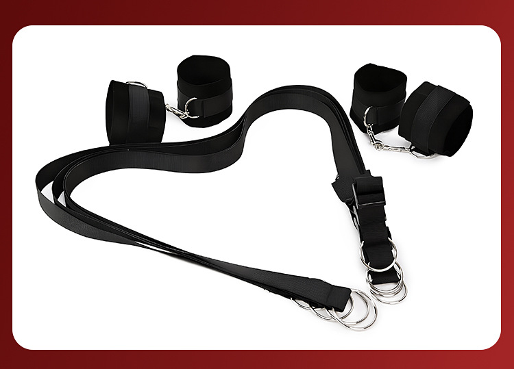 Bed Restraint Straps with Hand and Foot Cuffs, PU and Nylon Webbing, Black — detail image 33