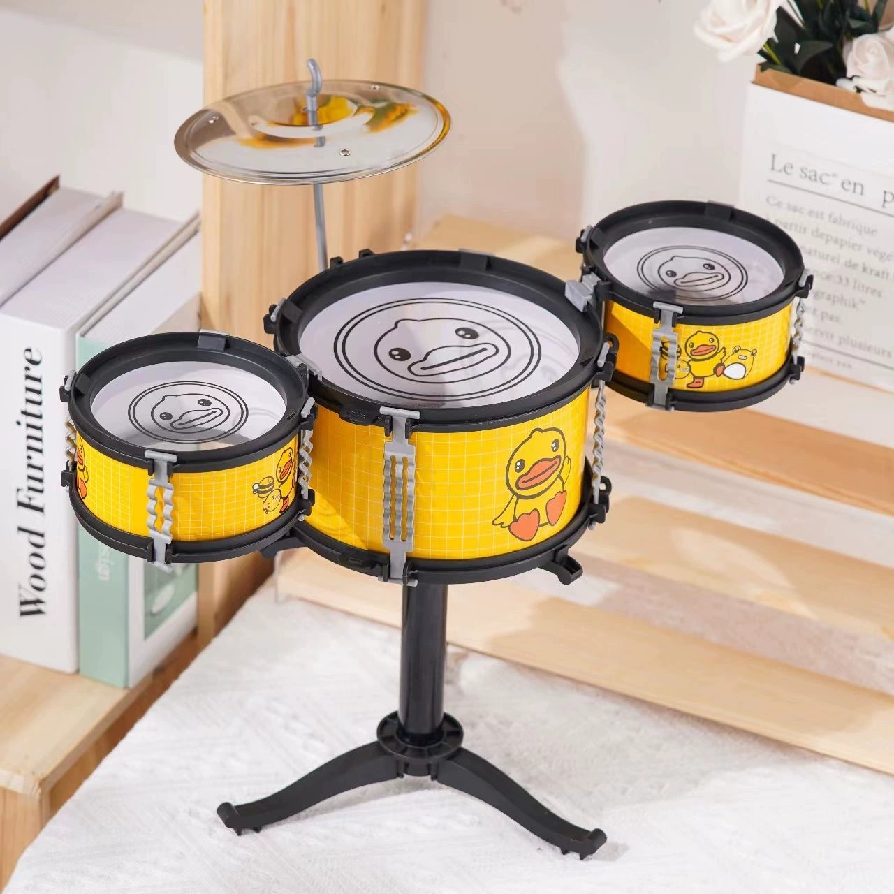 Барабанная установка «Маленькая желтая утка» Супермен, джазовая детская портативная детская игрушка, имитация ударного инструмента для начинающих