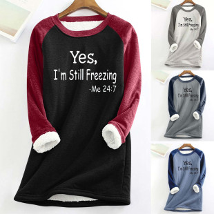 2023 Independent station autumn and winter New fleece-lined bottoming shirt Women's Mid-length thickened plus size sweater slim letter printing