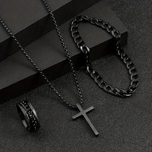 European and American hot -selling Amazon SHEINTEMU New Cross Settings Chain Ring Bracelet Necklace 3 Set