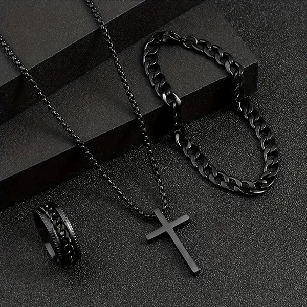 European and American Hot Selling Amazon SHEINtemu New Cross Jewelry Chain Ring Bracelet Necklace 3 suit
