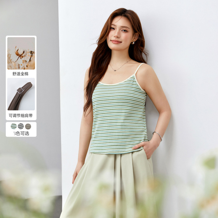 [Retro stripes versatile skin-friendly and comfortable vest suspender] Fiber Show large size women's clothing fat mm 2025 spring new style