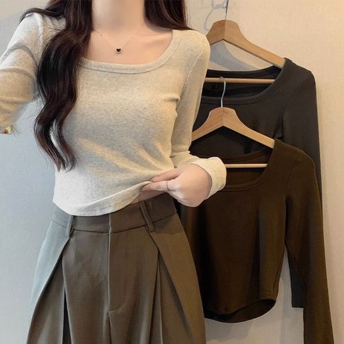 240g cashmere V-neck long-sleeved women's winter T-shirt with straight drop hem and tailored base layer top