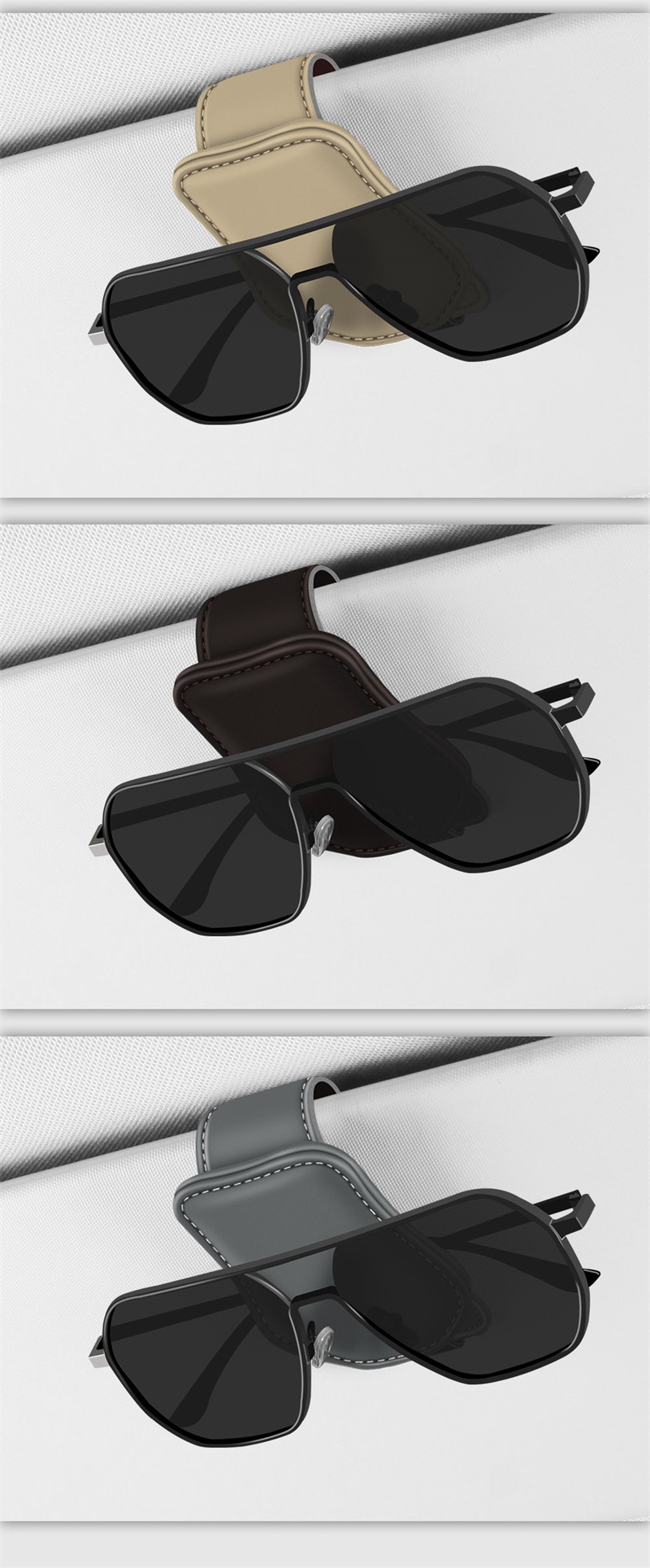 Car Sun Visor Multifunctional Glasses Holder, Ticket and Card Organizer, Nappa Leather Car Sunglasses Clip, Car Interior Accessory
