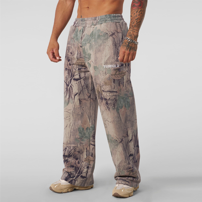 Youngla Cross-Border Sports Pants Wide-Leg Straight Casual Pants Fitness Loose Printed Camouflage Running Fitness Pants