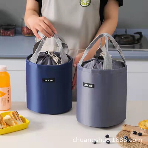 Large Aluminum Foil Insulated Round Lunch Bag with Handle, Perfect for Work Commutes and Meal Prep