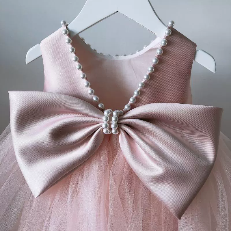 Детское фуксия платье с бантом, наряд принцессы, без спинки, подарок на день рождения, тюль