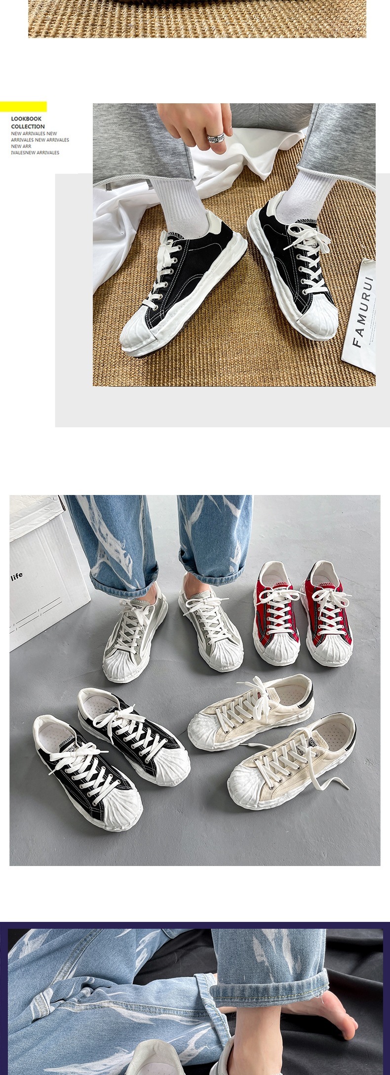 Canvas Dissolver Shoes, Seashell Headwear, Hong Kong Style, Summer, Breathable, Casual, Sneakers, Youth Street Style, Big Toe Shoes_voghion.com
