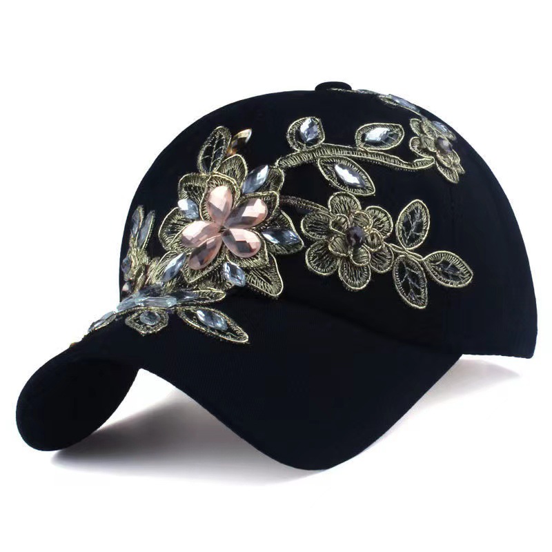Comercio exterior sombrero de vaquero diamante hecho a mano gorra de béisbol industria pesada oro seda flor sombrero moda rhinestone sombrero fábrica al por mayor